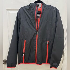 CHAMPION JACKET W/HOOD - GREY/ORANGE BOYS YOUTH SIZE XL (16-18) W/ZIPPER
